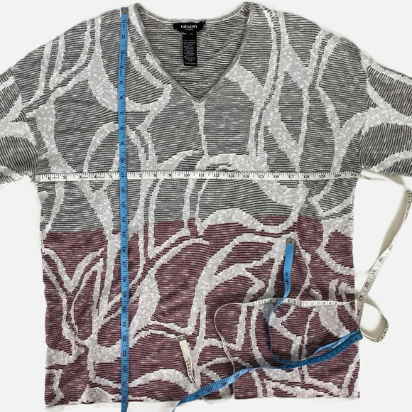 Olsen Europe Top Pullover V-Neck Sweater Sz XL / 16 Colour Block Gray White Red - Picture 8 of 10